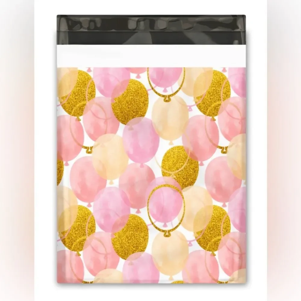 25 CT 10x13 Pink & Gold Balloons Poly Mailers